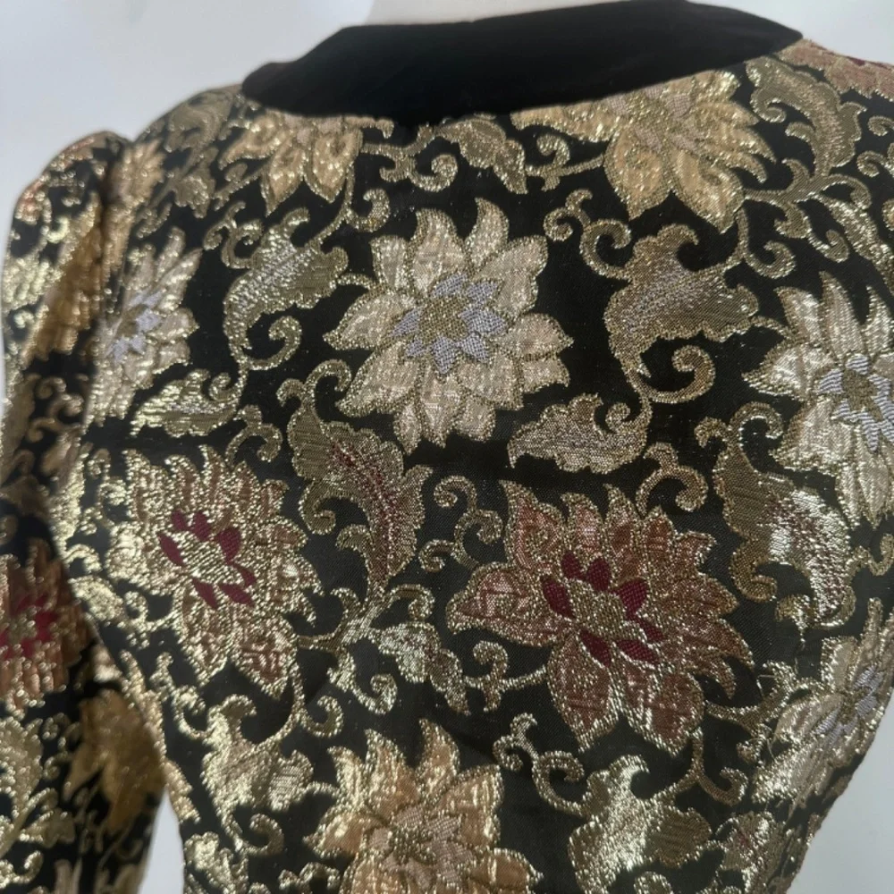 VTG JESSICA McCLINTOCK Velvet Brocade Party Dress Puff Black Gold Ball Gown 10